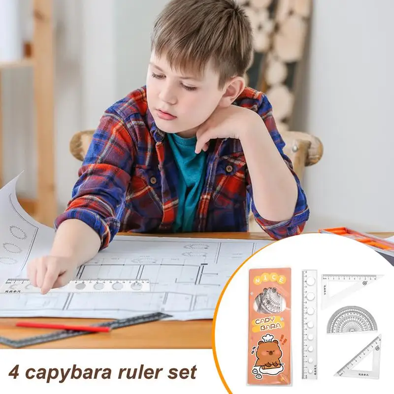 Drawing Rulers Capybara Ruler Set For Students Portable Cute Capybara Ruler Set Straight Ruler Triangle Ruler Protractor Math