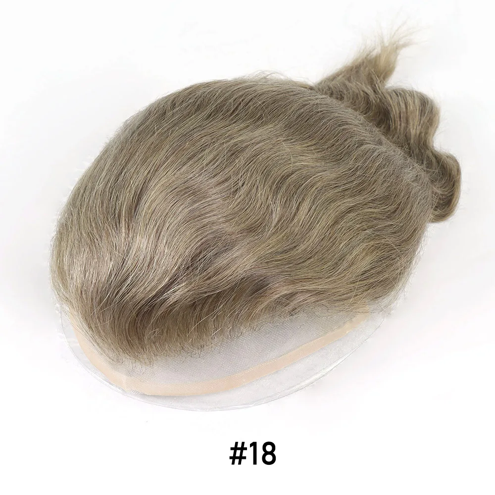 Grey Men's Human Hair Toupee, Wavy Mono Lace Front Wig