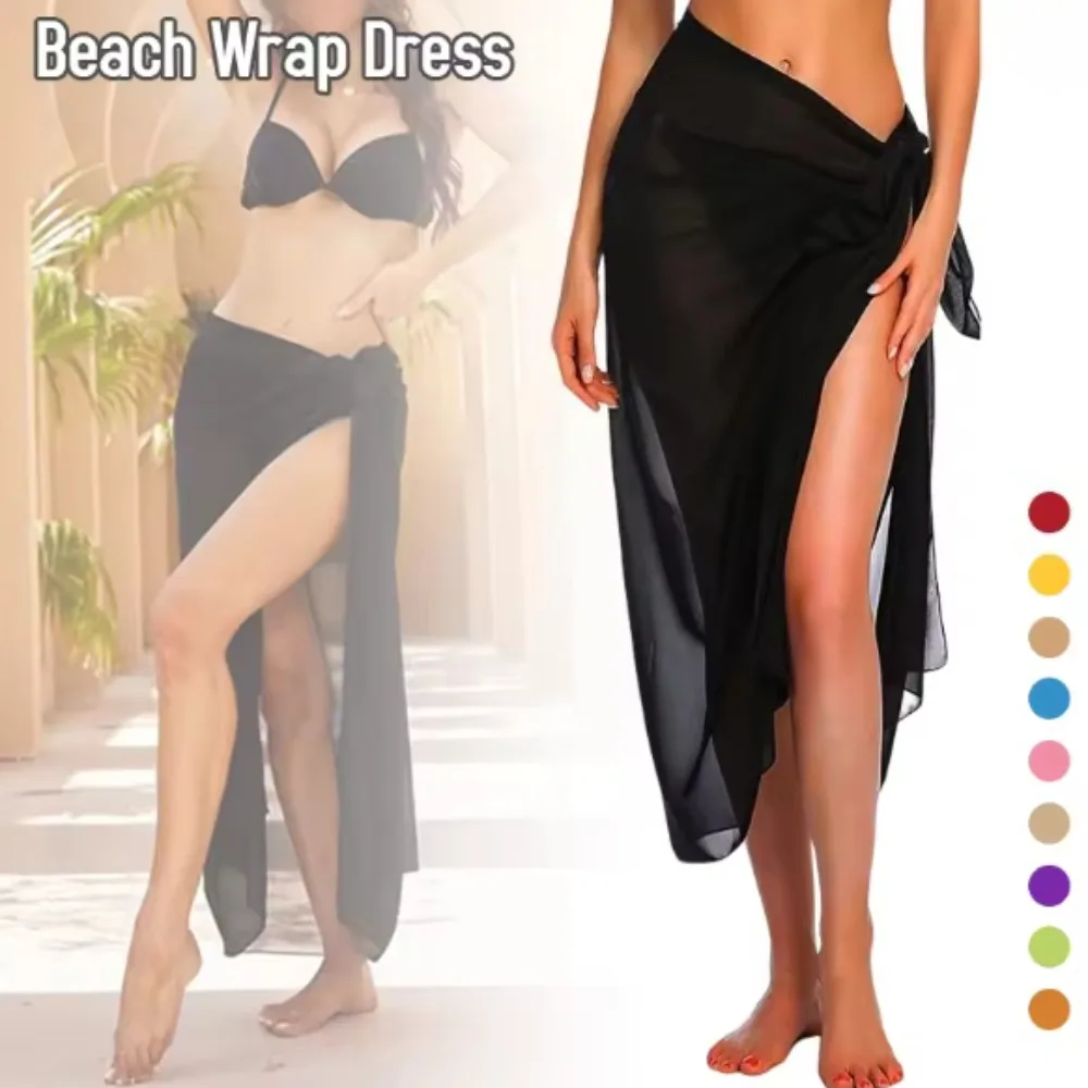 

Women's Long Sash Wrap Skirt & Scarf - One Piece Chiffon Sarong, Elegant Bikini Cover Up and Beach Pareo