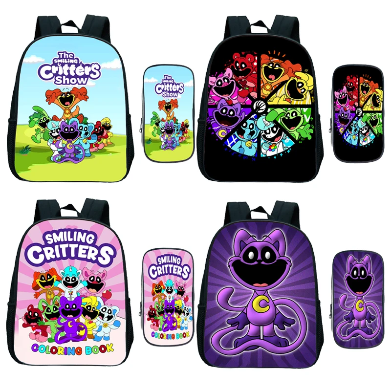 Smiling Critter Kids Schoolbag for Toddler 2pcs Set Cartoon Catnap Dogday Children\'s Kindergarten Backpacks Book Bags Boys Girls