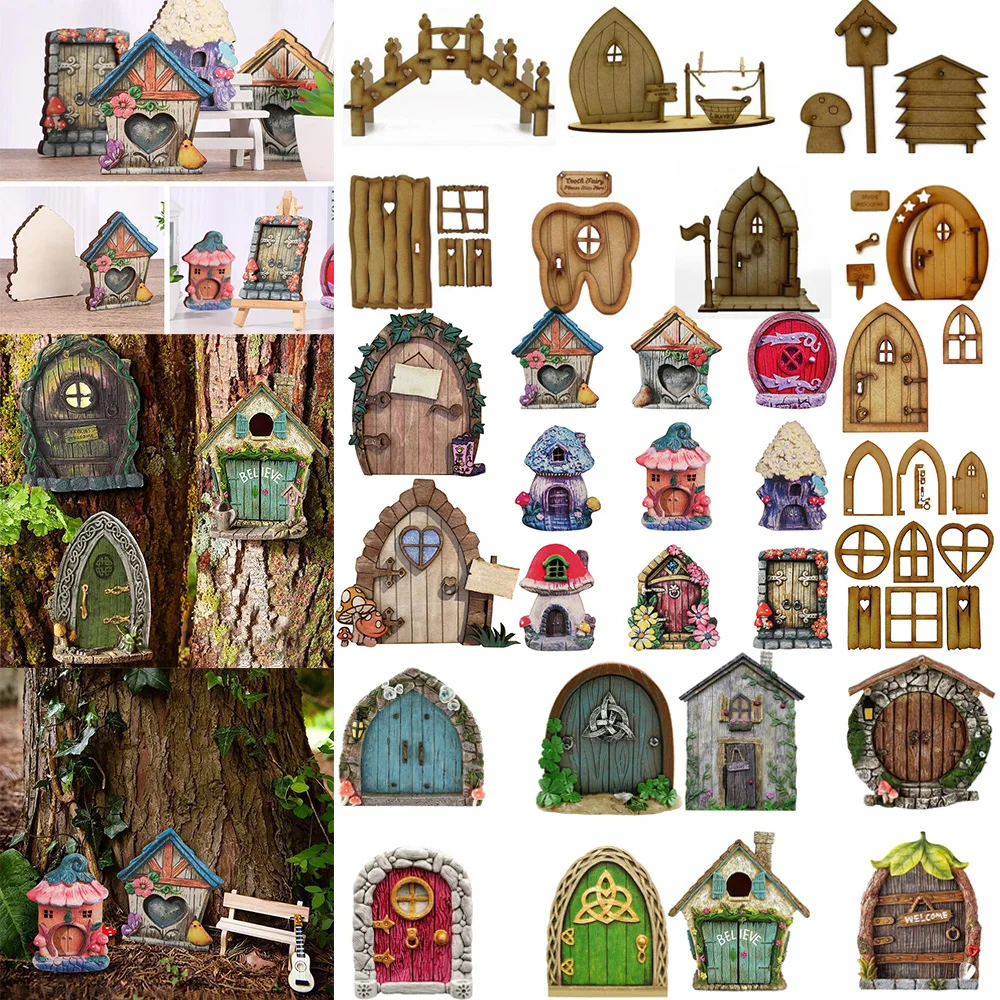 Figuritas de puerta de hadas en miniatura, estatuas para patio al aire libre, accesorios de decoración de árbol de jardín de arte con diseño grabado, puerta de jardín de hadas