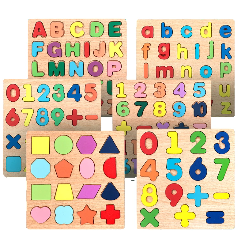 

Montessori Wooden Toys 3D Wooden Puzzle Alphabet Number Shapes Puzzle Preschool Early Education Toys Matching Puzzle Board Game