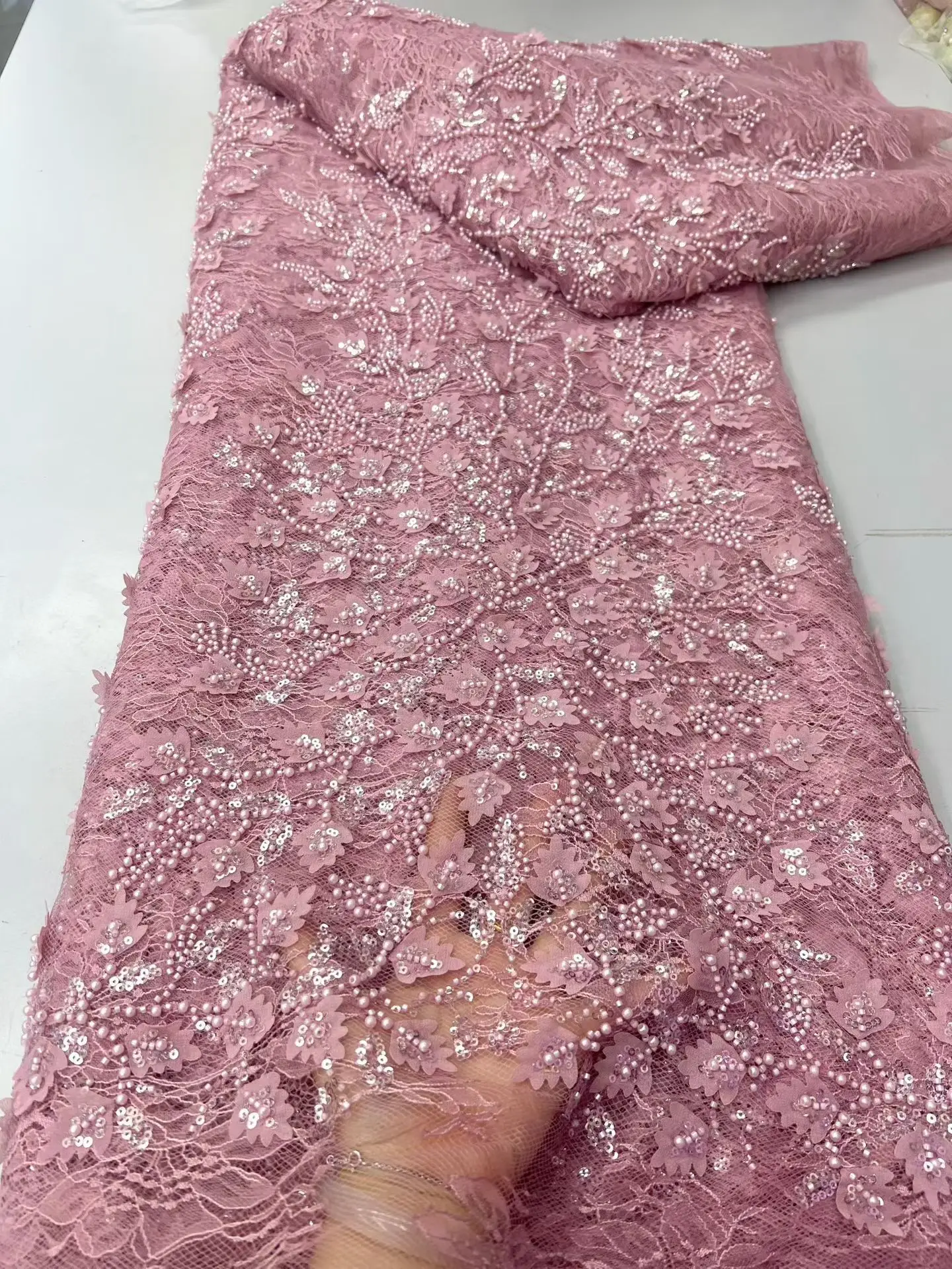 

Элитная французская кружевная ткань с 3D-цветами и бисером, 2026, высококачественная африканская кружевная ткань для жениха, с пайетками, нигерийская, для свадебного платья