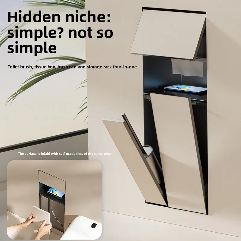 Stainless steel alcove toilet hidden trash can embedded paper towel box toilet brush alcove bathroom storage cabinet