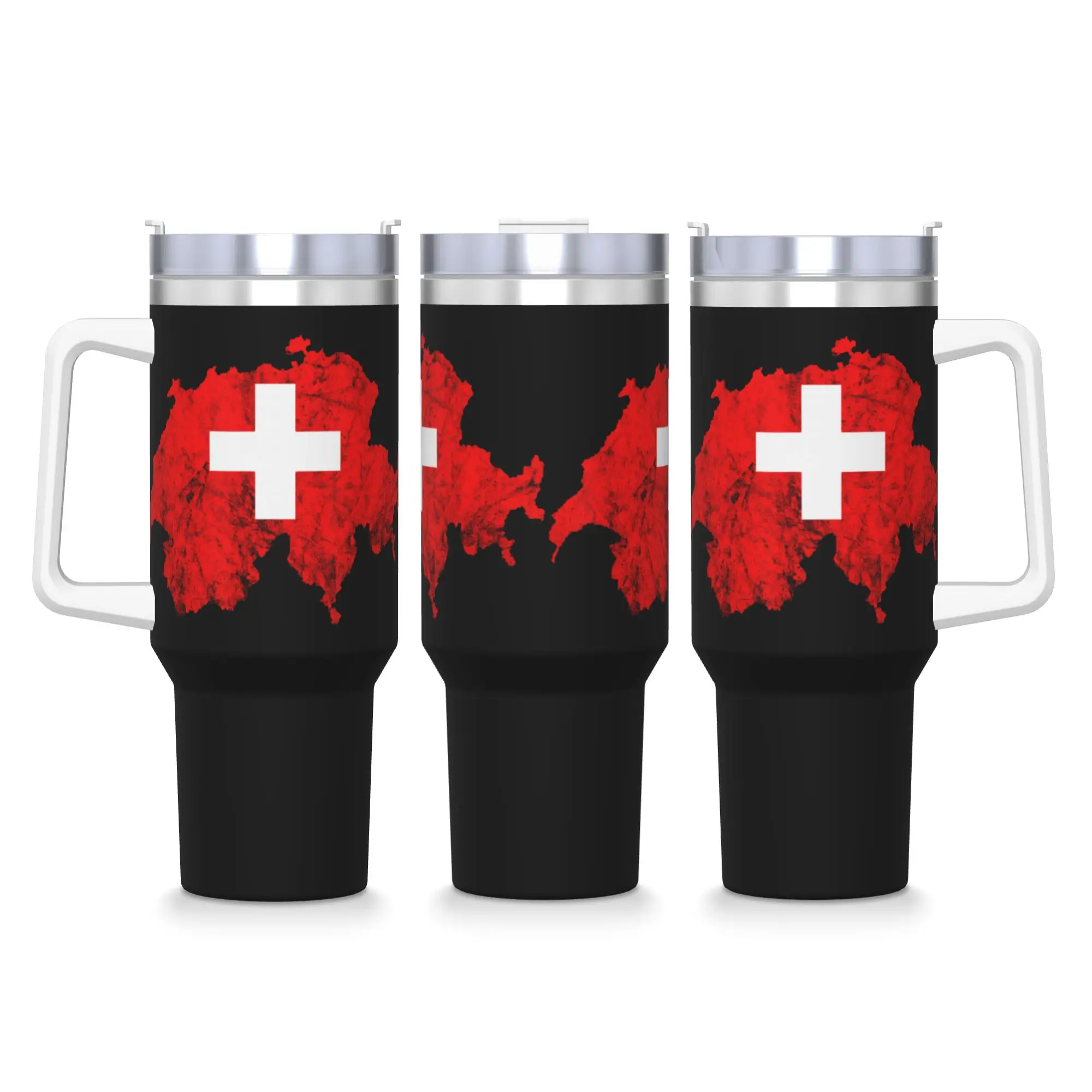 Switzerland Swiss Flag Map Swiss Stainless Steel Tumbler Thermal Cups With Straws and Lid Large Capacity Mugs Cup Water Bottle