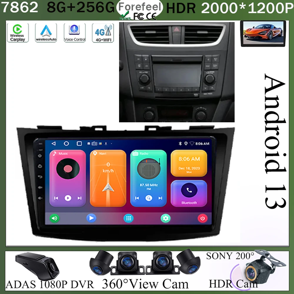 

Android 13 For Suzuki Swift 4 2011- 2017 Multimedia Video Player GPS Navigation Stereo Head WIFI HDR Screen No 2din dvd wireless