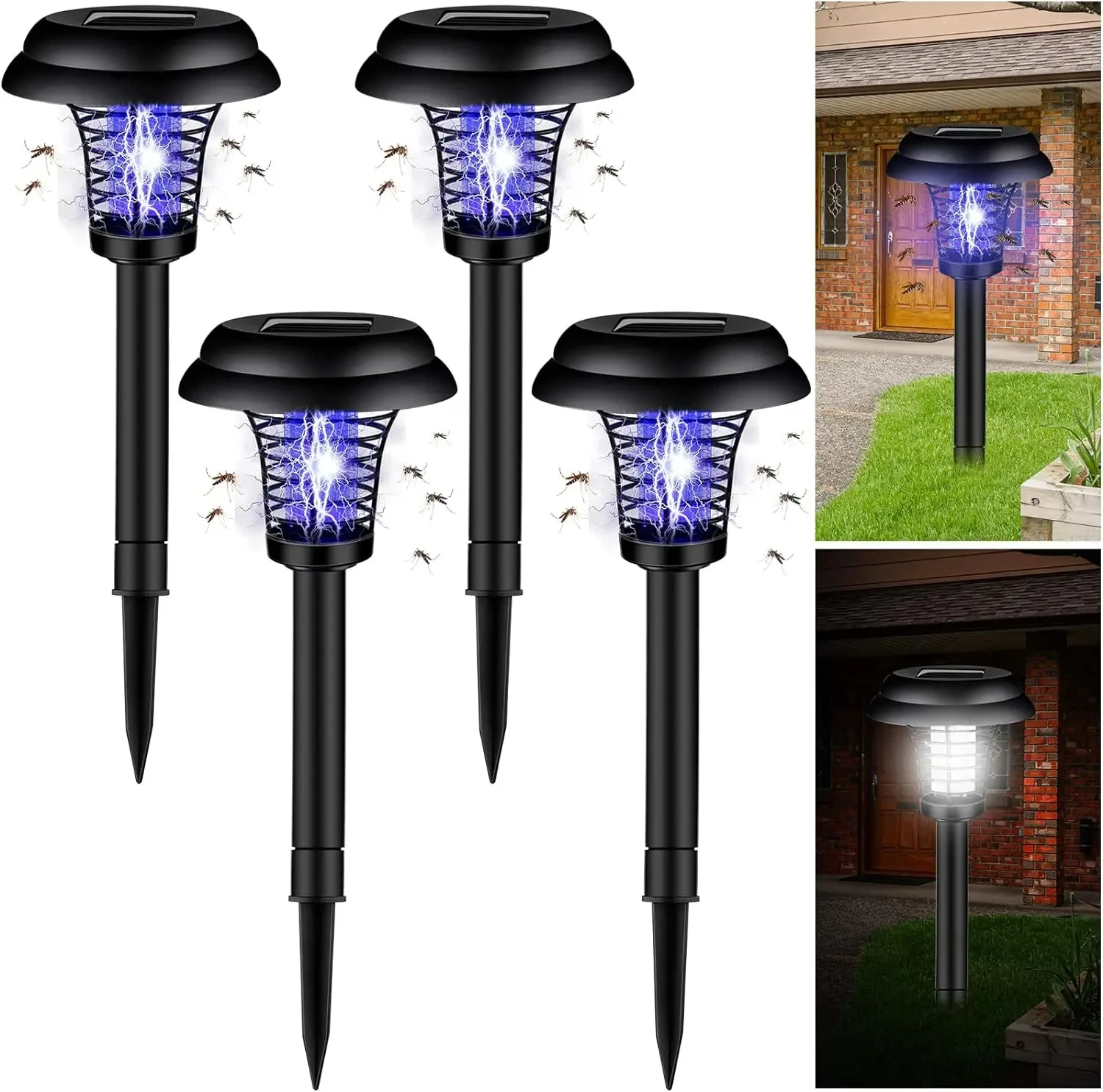 Assassino per zanzare solare con 2 modalità di luce Lampade per trappole per zanzare con luce a led impermeabile per esterni per campeggio da giardino