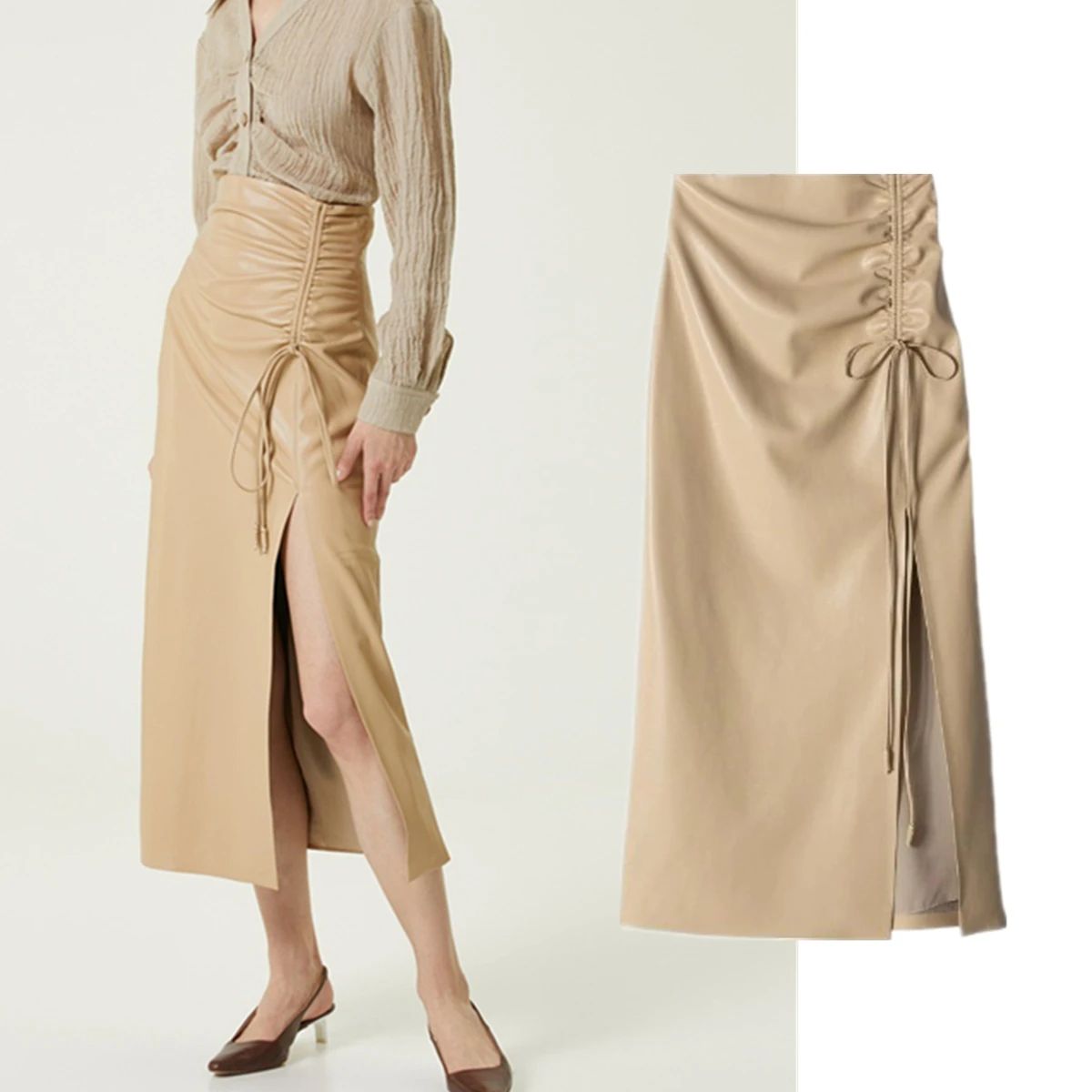 

Модная женская плиссированная юбка Maxdutti с высокой талией, женская одежда, юбки Faldas, женская одежда, юбка из протеиновой кожи