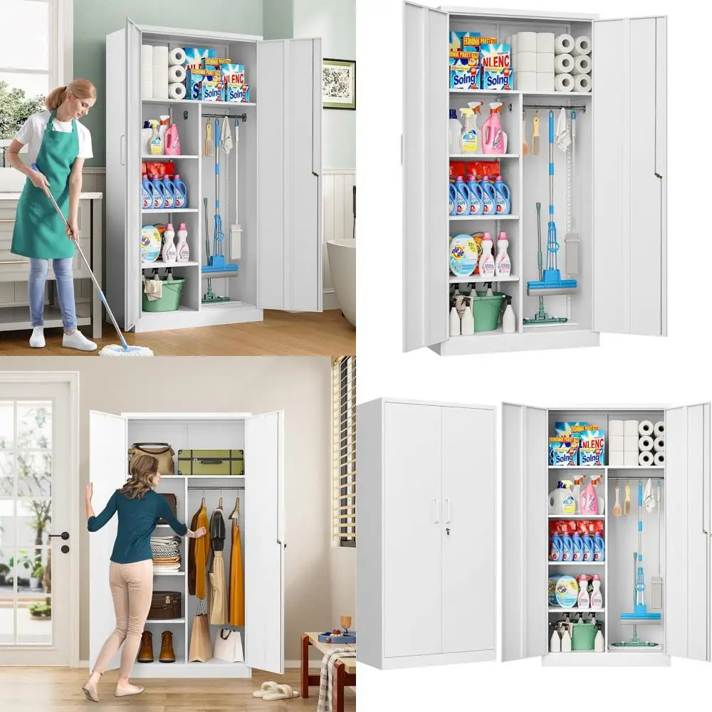 72 Tall Metal Storage Cabinet with Hanging Rod, Lockable, for Home, Office, Garage