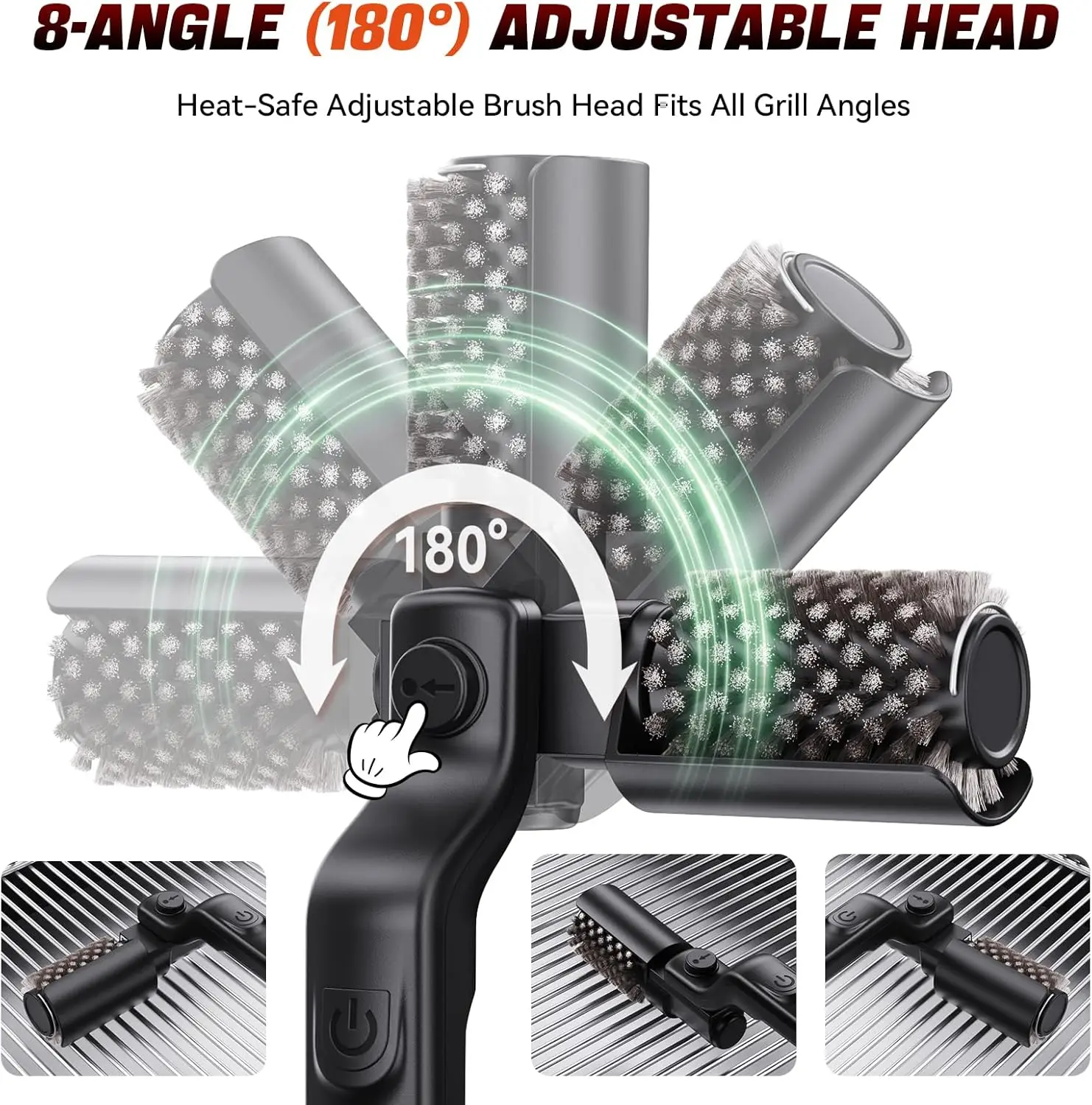 BBQ Grill Brush 3-Speed Settings Electric Grill Brush,180° Adjustable Head,90 Mins Grill Cleaner for Outdoor Griddles Smokers