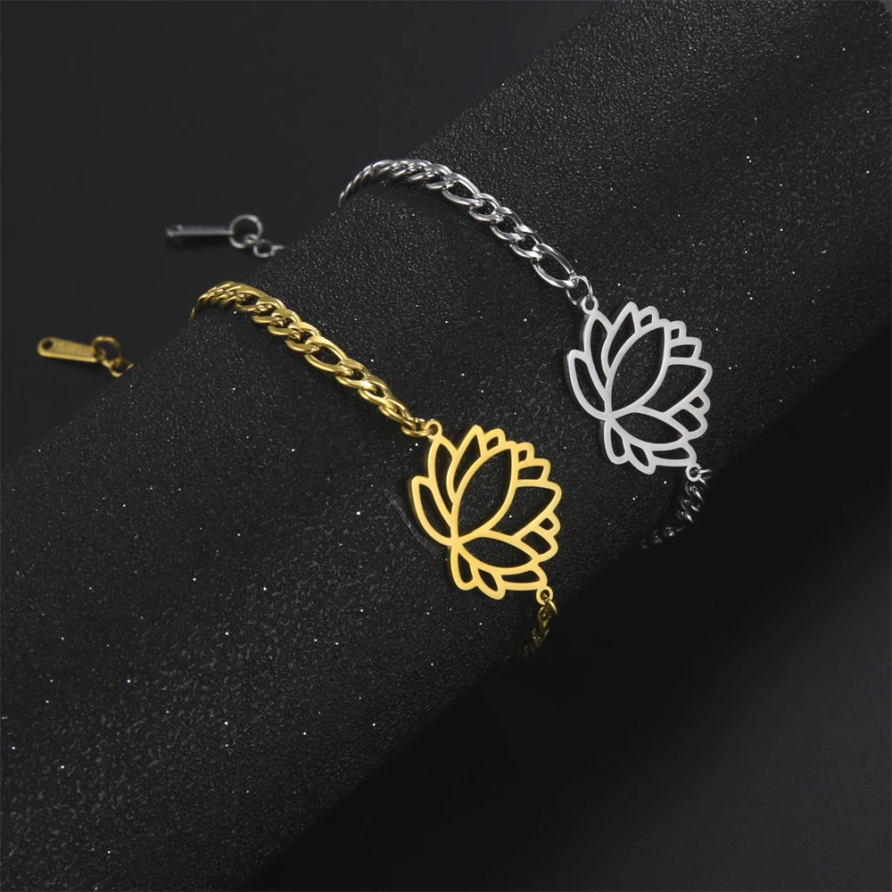 Cazador Gold Farbe Lotus Charm Armband für Frauen Ästhetische Blume Edelstahl Kette Armband an Hand Schmuck Geschenk Großhandel