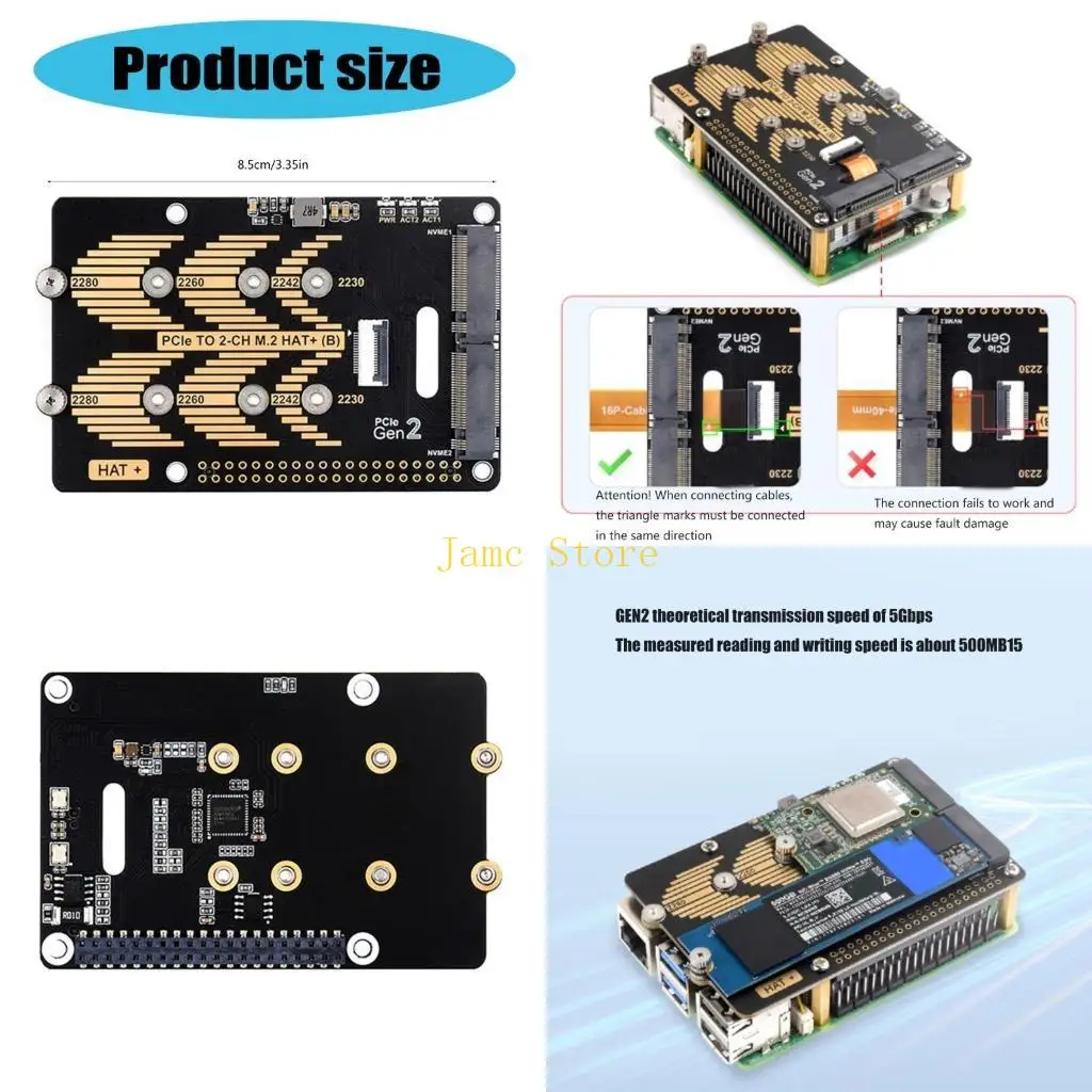 

LX0B M.2 HAT Expansion with Double NVMe SSD Slots Power Monitoring Chip