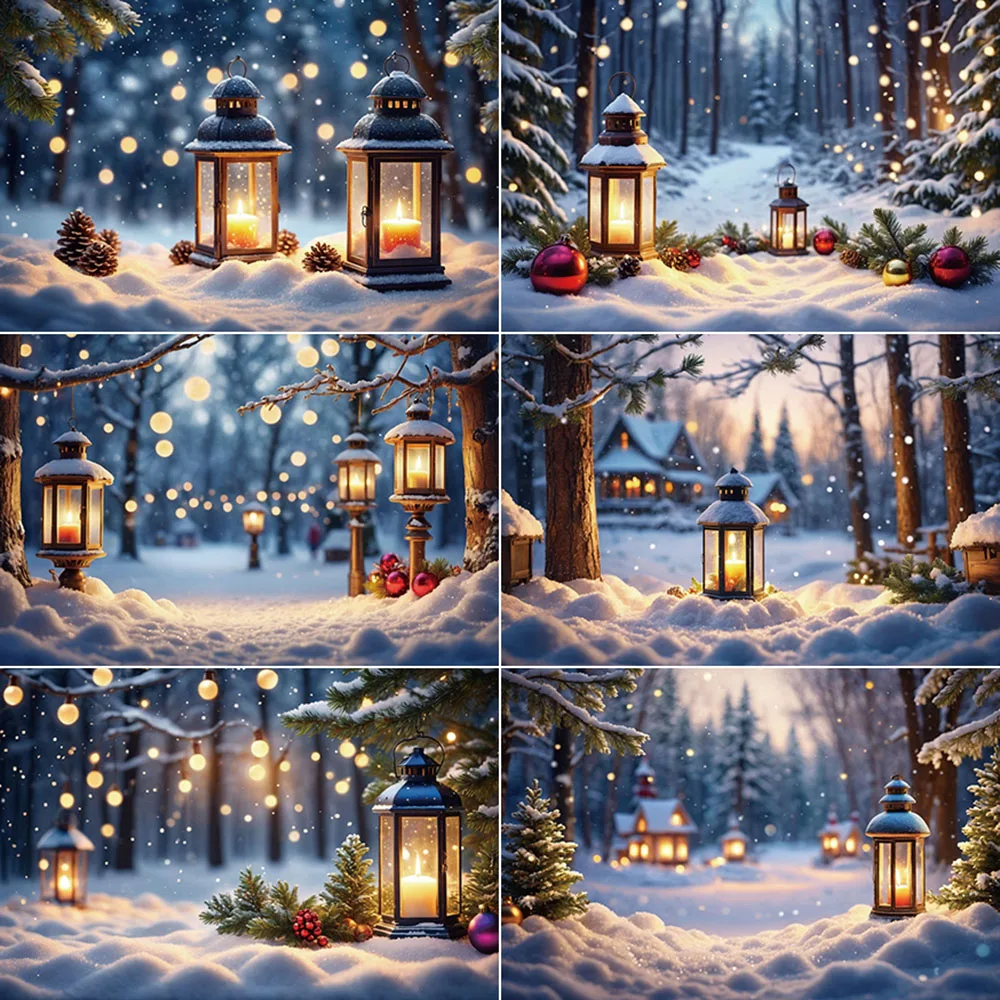 MOON.QG Christmas Photography Studio Background Snow Winter Forest Lantern Backdrop Children Outdoor Party Photographic Supplies