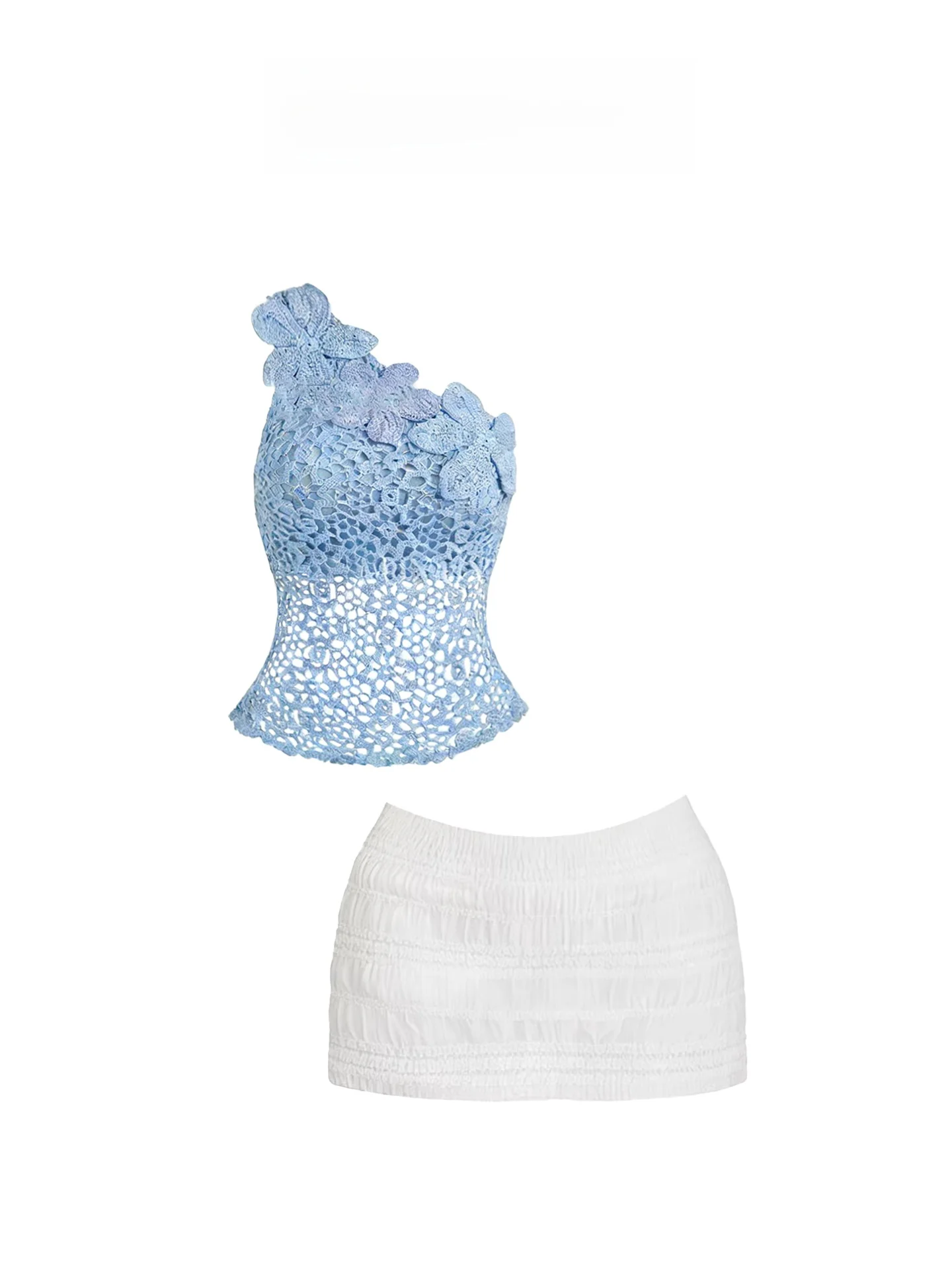 

HEZA Summer Hollow out Bridesmaid Dres plus Size Women's Faion Set Beach Sle ort Skirt Hollow Flower Hook Top