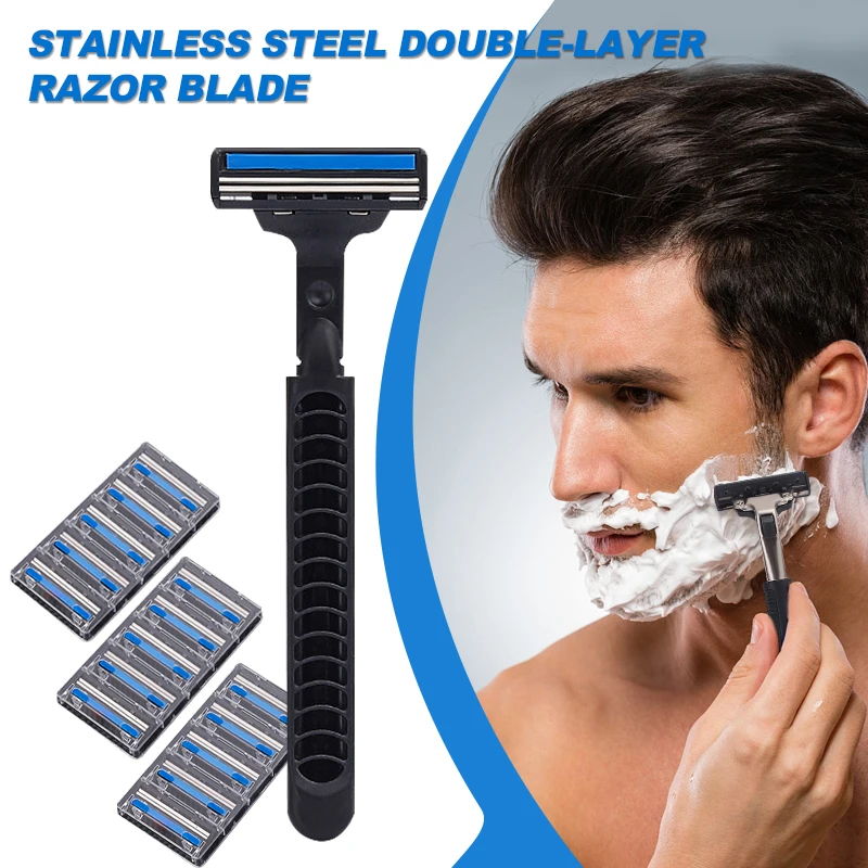 Double Razor Blades Replaceable Heads Old Manual Fine Razor Men's Shaving Razor 1 Blade Frame 20 Heads