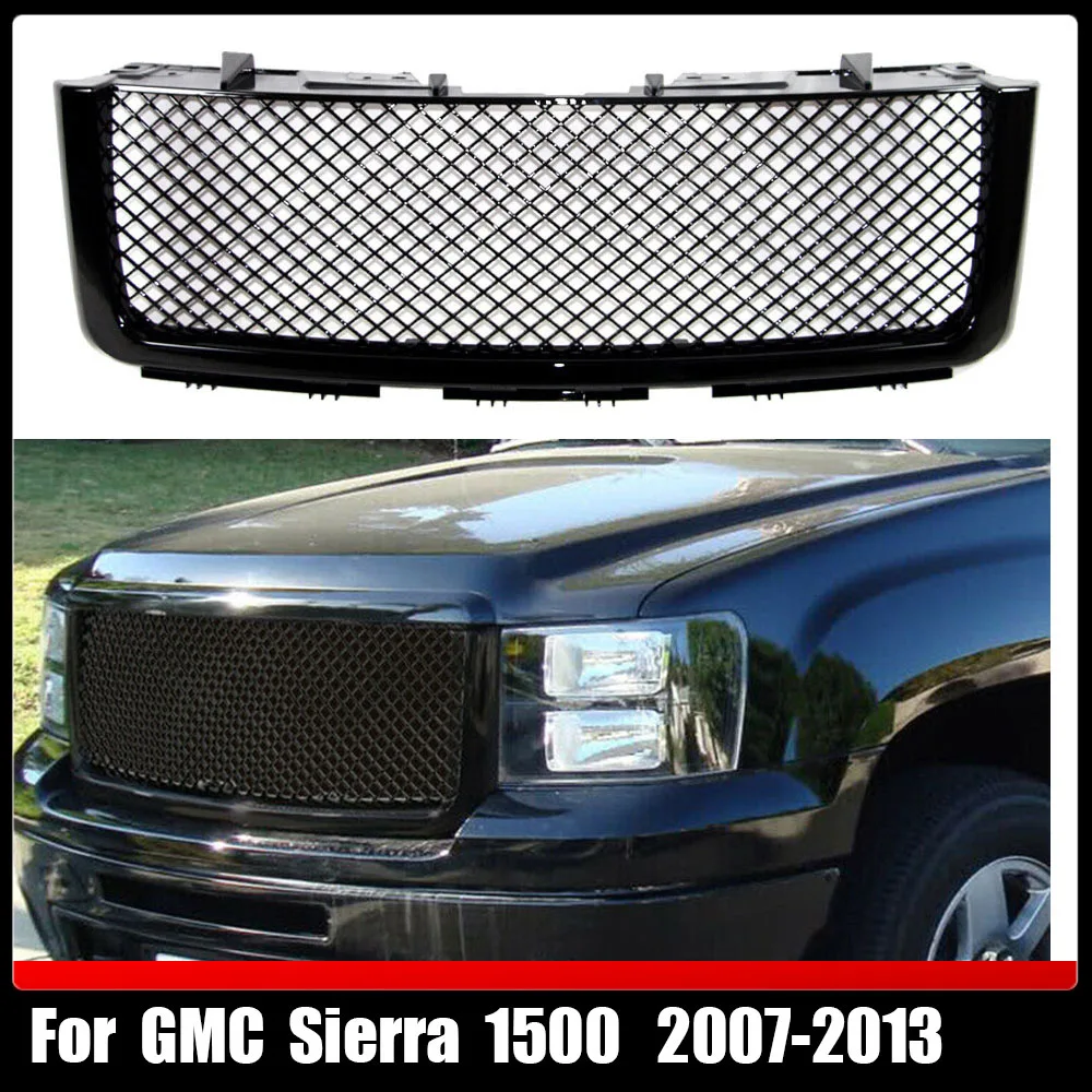 

For GMC Sierra 1500 2007-2013 Front Upper Grill Bumper Mesh Hood Grills Gloss Black Car-Styling ABS High Quality Racing Grille