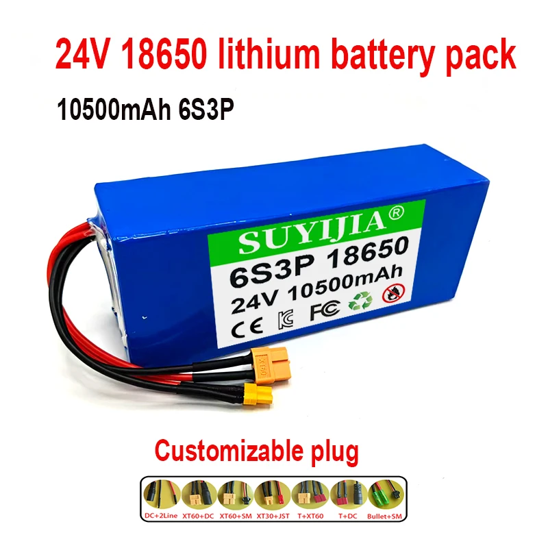 

24V 10500mAh 6S3P 18650 lithium-ion battery pack electric bicycle battery 25.2V charger XT60/XT30/DC/2Line/JST/SM/T/Bullet