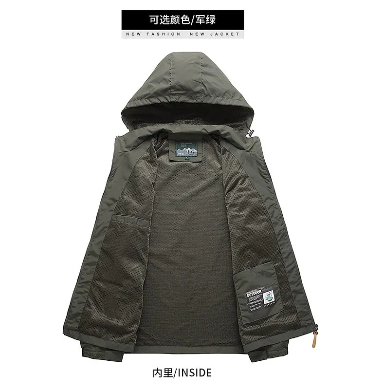 Men's Mountain Climbing Tactical Jacket Windproof Hooded Outdoor Coat Multiple Zipper Pockets Breathable Mesh Lining Spring Fall
