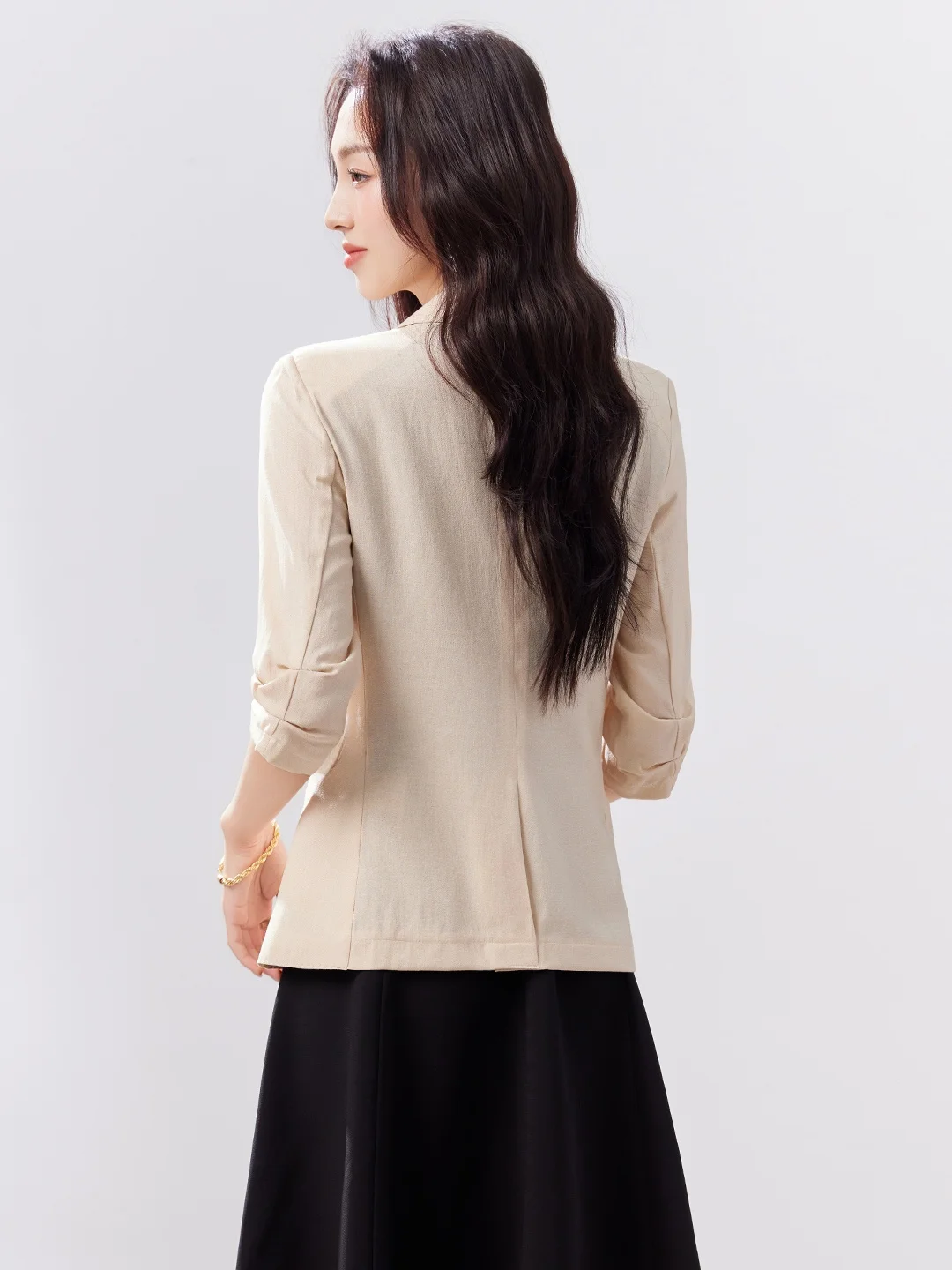 Spring 2026 Women's Casual Thin Seven-Quarter Sleeve Suit Jacket Commute Style Slim Fit Polyester Fiber Anti-Wrinkle round Hem