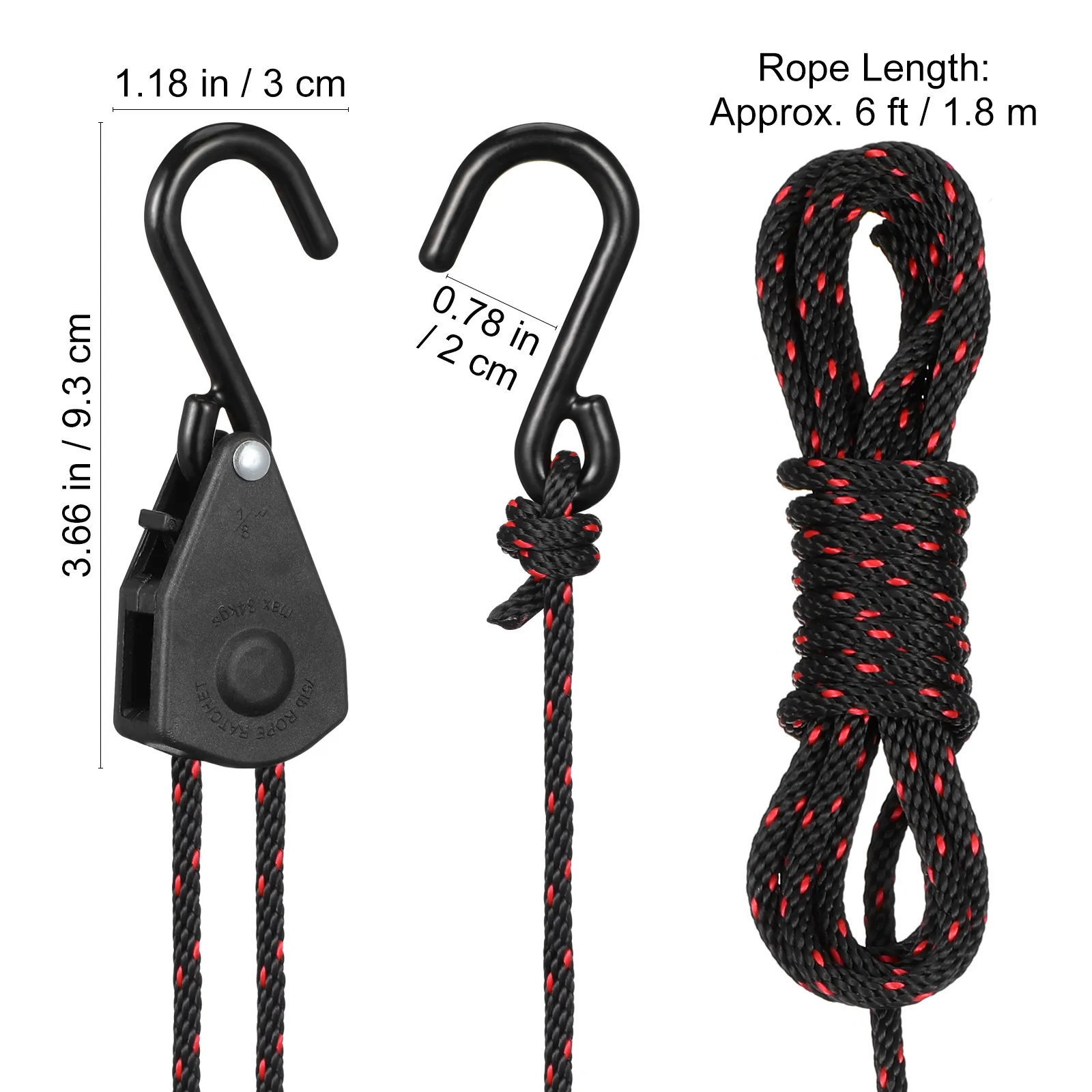 2Pcs Pulley Ratchets Kayak Canoe Boat Bow Stern Tie Down Strap Rope Lock Heavy Duty Adjustable Braided Nylon Hanger