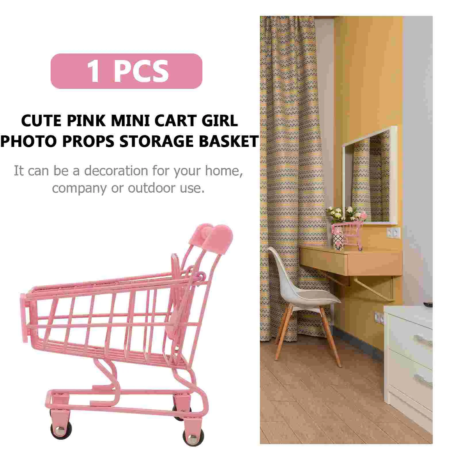 Winkelwagen Mini Bureau Desktop Accessoires Opbergmand Kassier Roze Trolly Moeder Baby Rollend