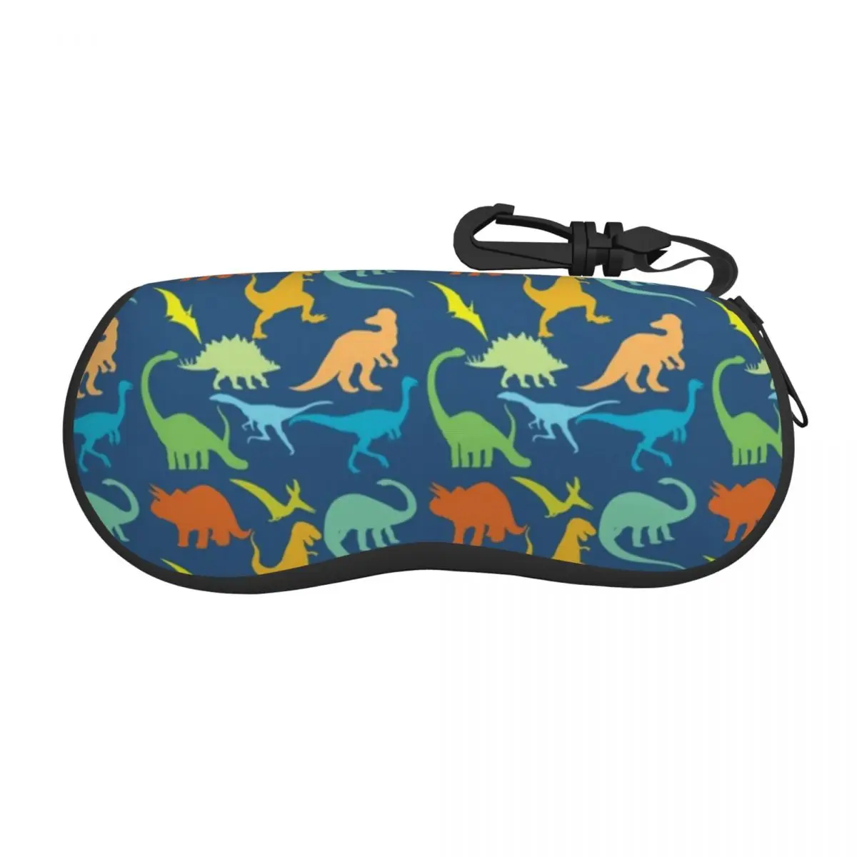 Colorful Dinosaurs Horizontal Glasses Case Dinosaur Silhouette Key Chain Men Women Sunglasses Pouch Travel Trend Eyewear Bag