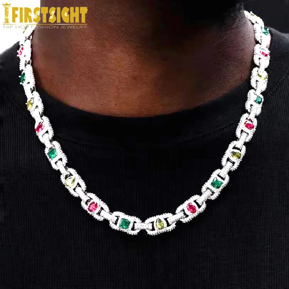 

New Iced Out Square Tear Drop Cuban Link Chain Necklace Prong Setting Rainbow Cubic Zirconia Women Men Hip Hop Fashion Jewelry