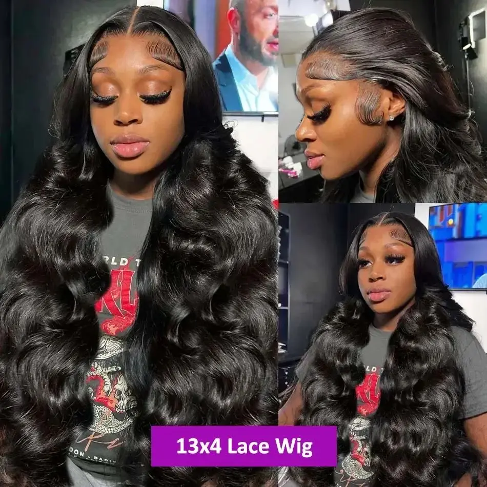 Perruque Lace Front Wig Body Wave Naturelle, Cheveux Humains, Sans Colle, 4x4, 28 Pouces, pour Femme Africaine