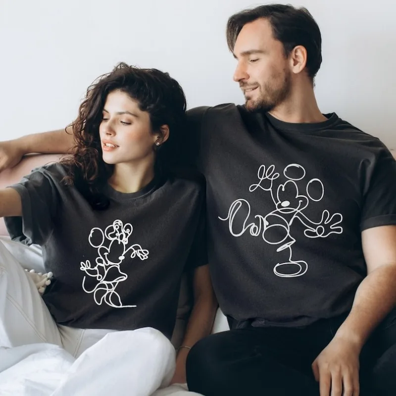 2026 Trendy Mickey Print Couples T-shirt for Parent-Child Cotton Short Sleeve O-neck Tees Summer Casual Tops Daily Street Family