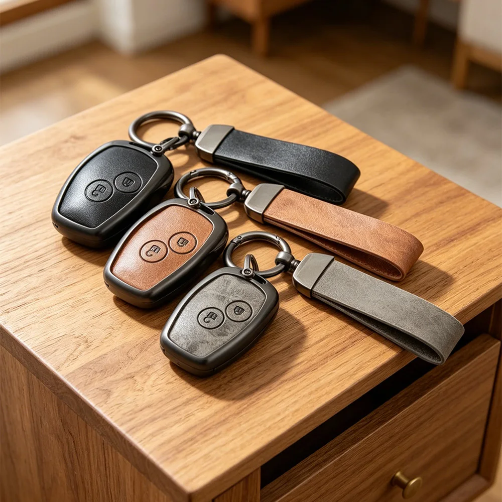 Zinc Alloy Leather 2 buttons Key Case Fob For Renault Traffic Logan 2 Vivaro Primastar Movano Nissan Terrano Benz Smart Fortwo
