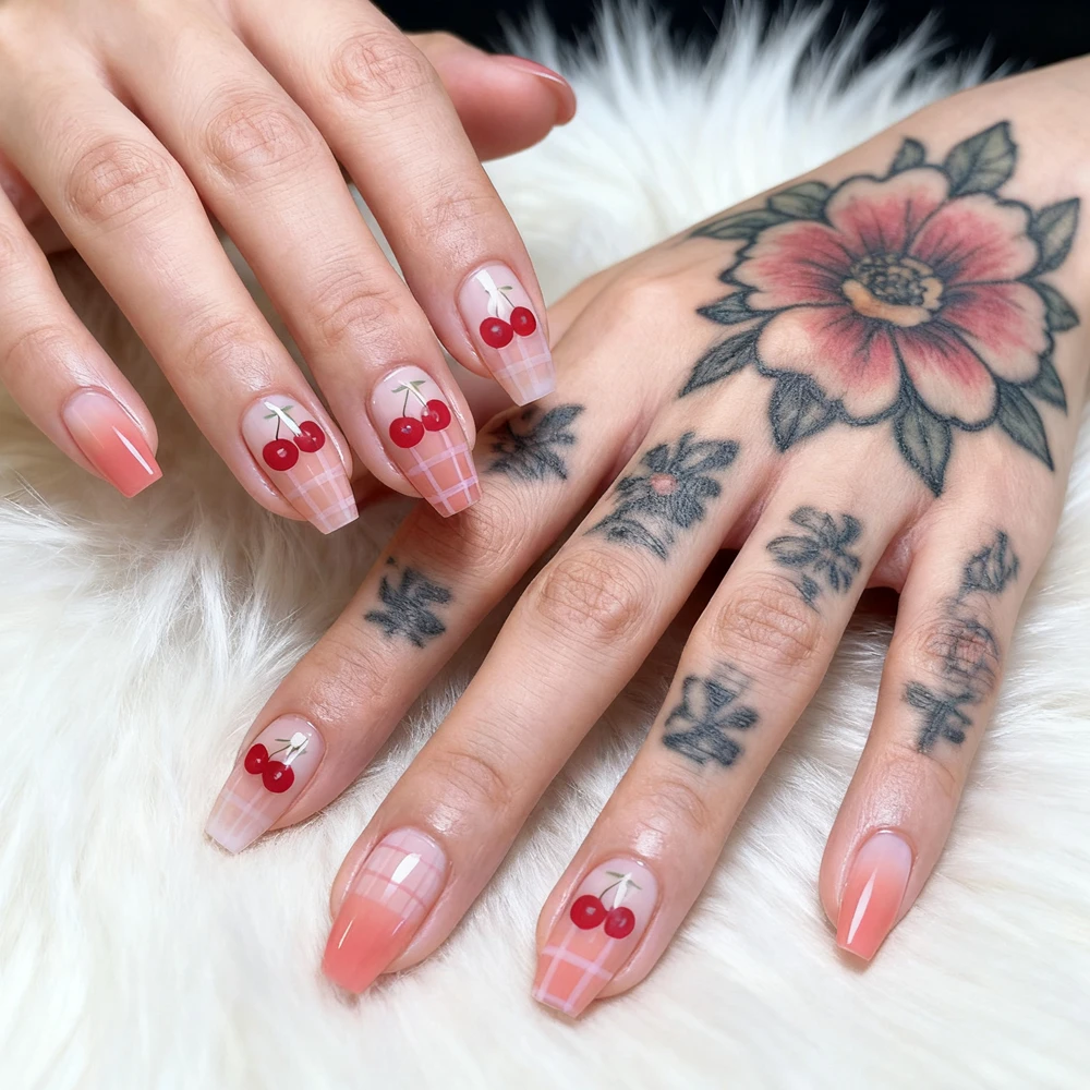 

24Pcs Gradient Orange French False Nails With Adhesive Acrylic Press On Fake Nail DIY Beauty Ballerina Manicure Accessories