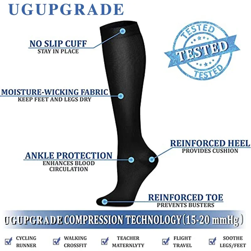 Varicose Veins Compression Socks Fit For Golf Rugby Hiking Sports For Anti Fatigue Driving Travel Flight Black Women Men Socks