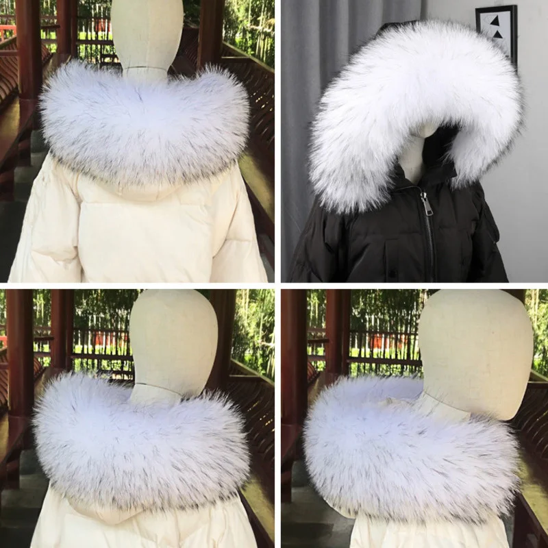 100% Real Fur Collar Coat Winter Luxury Warm Natural Raccoon Fur Scarf Women Scarves Furry Female Neck Cap Real Fur Hood Trims