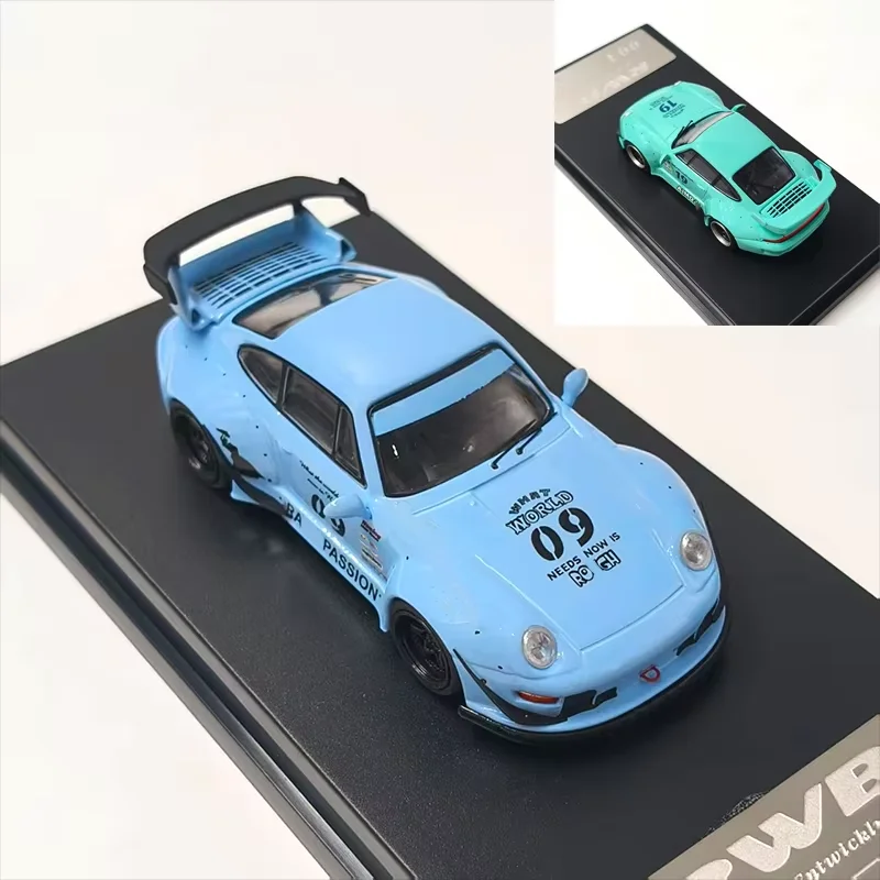 

Масштабная модель автомобиля RWB 993 из сплава, 1:64, сине-зеленая, коллекционная, сувенир для взрослых, декоративная статическая модель для демонстрации