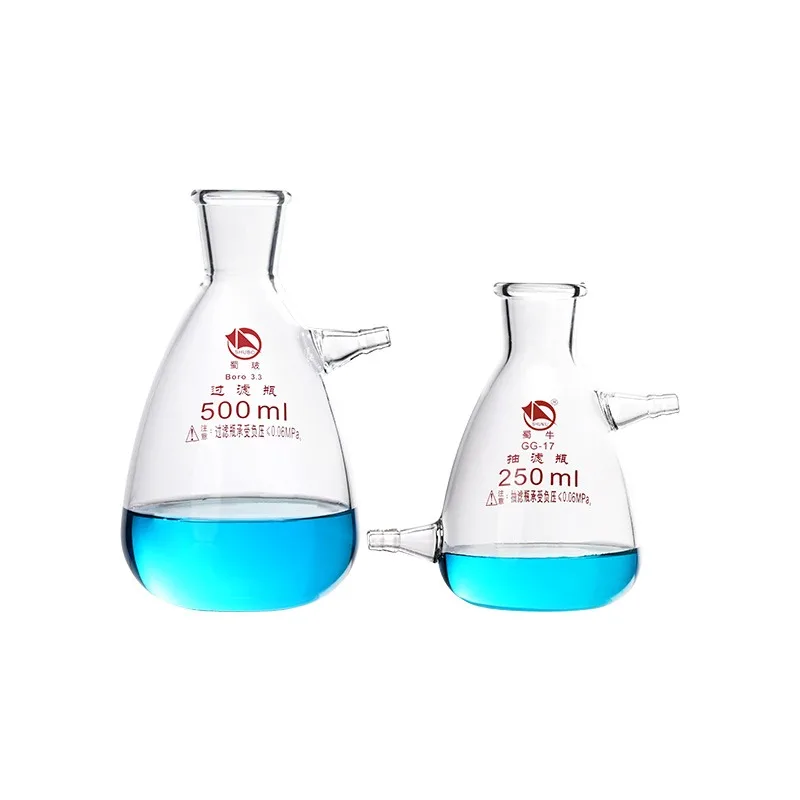 Glass Filter Flask with Upper and Lower Nozzle 125/250/500/1000/2500/5000ml for Laboratory Filtration