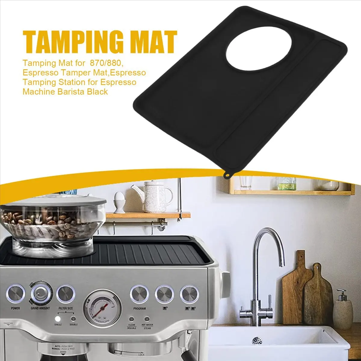 (A25M) Tamping Mat for Breville 870/880, Espresso Tamper Mat,Espresso Tamping Station for Espresso Machine Barista Black
