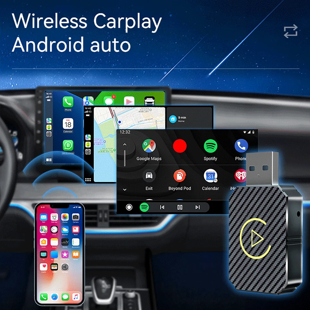 CarPlay AIกล่องBT WiFi Wireless Carplay Android Auto Adapter 2 ใน 1 Mini Box Plug & PlayสําหรับOEMแบบมีสายCarPlay/Android Auto Cars