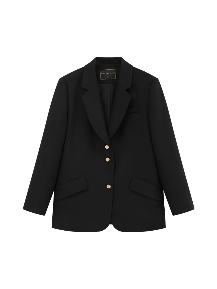 Elegant Vintage Loose Blazer Jacket Women Slim Double Breasted Suit Coat Gold Button Casual Office Long Sleeve Outerwear Autumn
