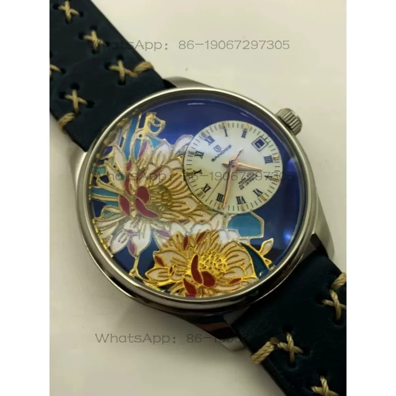ertyiHandmade filigree dial retro Chinese style automatic mechanical watch personalized original men's leather strap watch