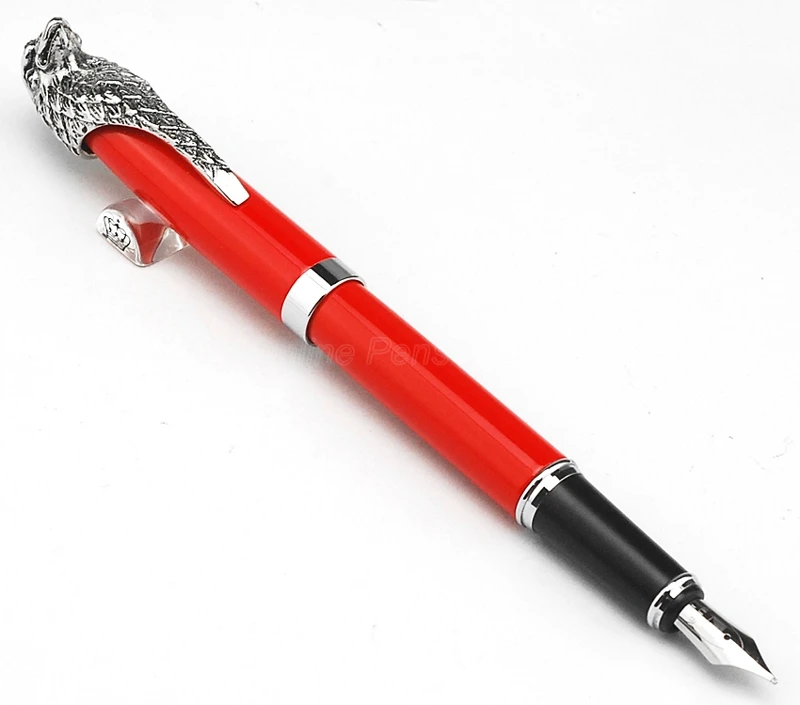 Fuliwen 2053 Unique Style Metal Fountain Pen Owl Eagle Head Clip Medium Nib 0.7mm Red Barrel For Writing Gift Pen FF009