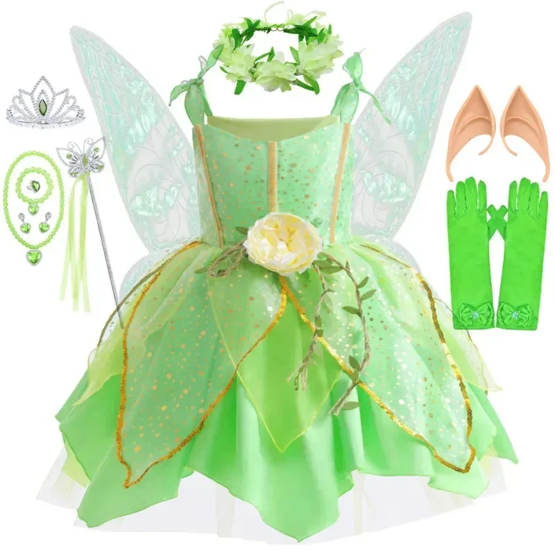 

New Halloween Cosplay Costume Girls Tinker Bell for Kids Green Tinkerbell Fancy Dress Fairy Princess Birthday P 2026★