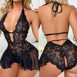 Shoulder Top Women's Ropa Y2k 2000s Transparent Summer Lace Backless Fun Bodysuit One Piece Underwear Set Sexy Body Lingere