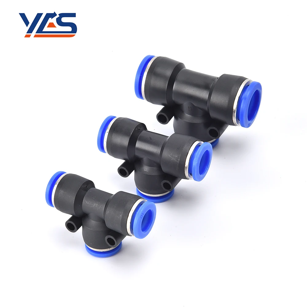 PE pneumatic fittings 3 way T Equal Union Tee Type Plastic plug-in One Touch Connector Pneumatic Tube Fitting
