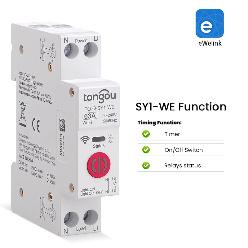 Suitable for Ewelink TONGOU 1P+N 63A 110V 220V WIFI Smart Switch Energy Meter kWh Metering Circuit Breaker Timer Relay