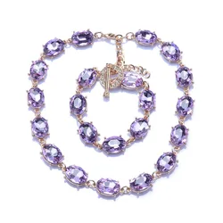 Purple Champagne Blue Oval Square Glass Crystal Choker Necklace Women Indian Statement Large Collar Choker Necklace Jewelry