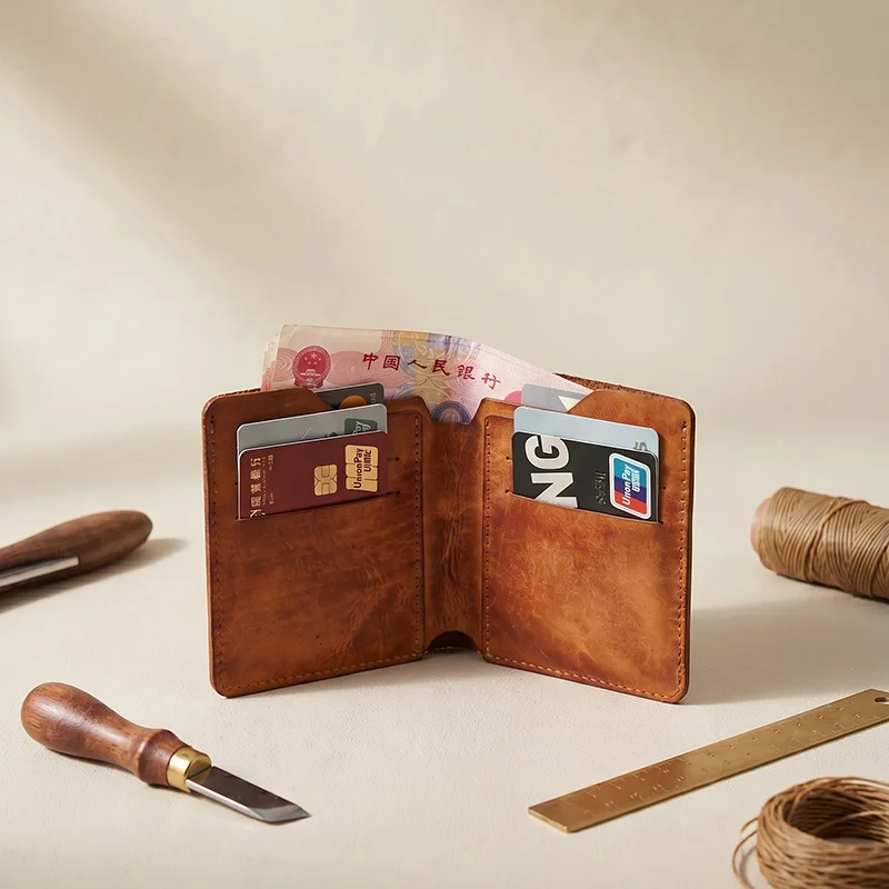 Real leather retro hand-painted distressed ultra-thin portable handcrafted vegetable-tanned cross-body small purse