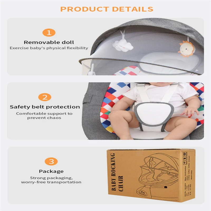 Sdraietta elettrica automatica sdraietta altalena culla sedile a dondolo dondolo gonfiabile con musica e giocattoli per 0-12 mesi 3-12.5KG