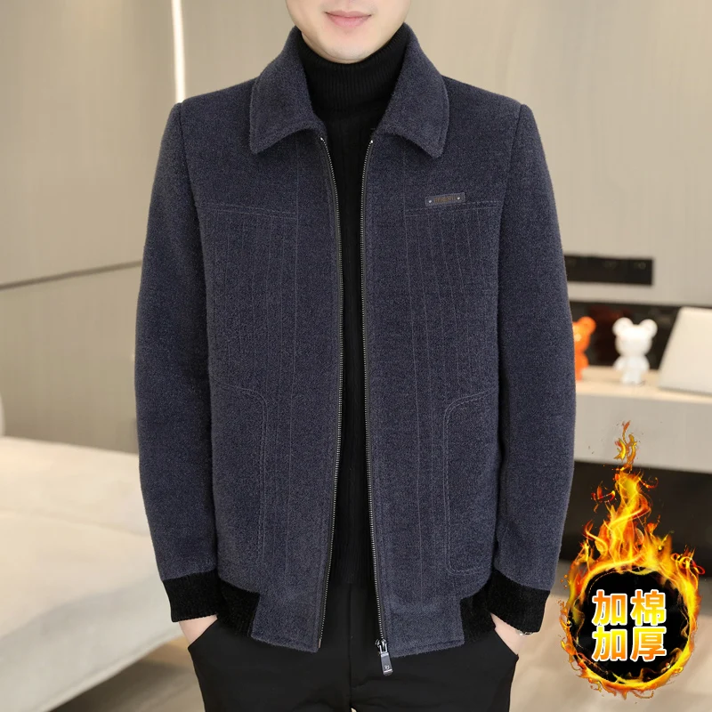 

Brand Whiter Adding Cotton Thicken Woolen Jackets Men's Golden Mink Velvet Casual Short Trench Coat Social Office Overcoat 2023