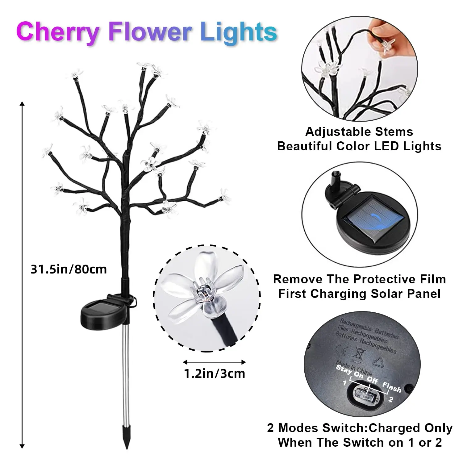 Imagem -04 - Luz Solar ao ar Livre da Flor para Decoração do Jardim Led Rgb Fairy Light Solar Powered Lamp Luzes Decorativas para Paisagem Quintal