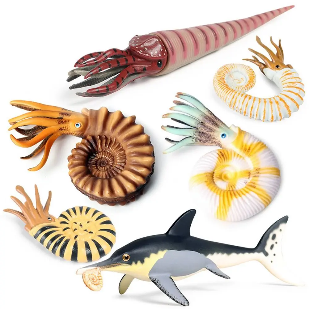Simulazione di figure di animali dell'oceano preistorico Figurine di vita marina di Nautilus Collezione di figure di trilobite antica educativa